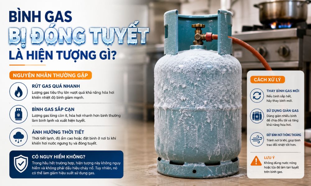 Bình gas đóng tuyết là hiện tượng gì