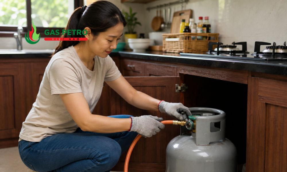 Kiểm tra bình gas mới trước khi lắp đặt vào bếp