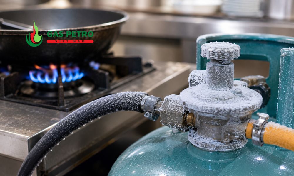 Bình gas đóng tuyết có nguy hiểm không