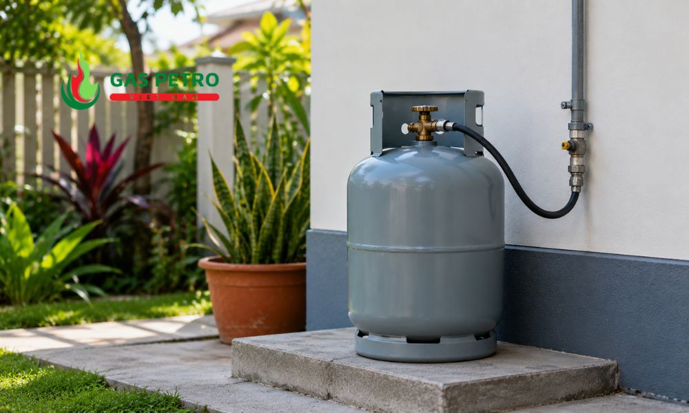 Tủ chứa bình gas ngoài trời có mái che và khe thông gió đạt tiêu chuẩn an toàn