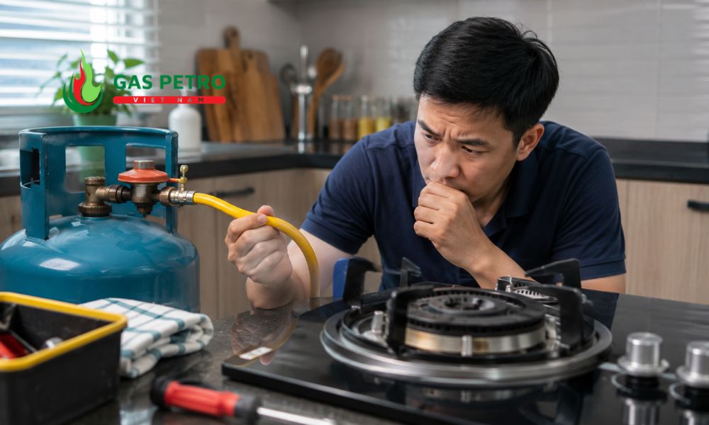 Ngọn lửa bếp gas cháy đỏ do thiếu không khí hoặc mâm chia lửa bám bẩn